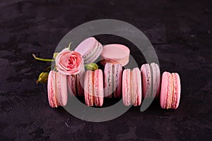 Wedding, St. Valentine`s Day, birthday, preparation, holiday. Beautiful pink tasty macarons