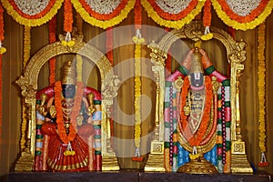 wedding stage backdrop with Lord Venkateshwara and Padhmavathi Ambal