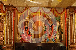 wedding stage backdrop with Lord Venkateshwara and Padhmavathi Ambal