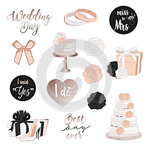 Wedding stickers in powder pink and black palette