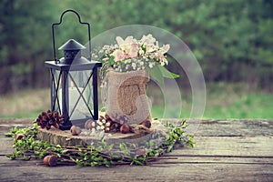 Wedding still life in rustic style. photo