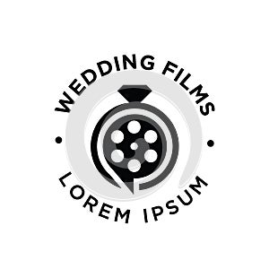 Wedding Studio Movie Video Film Production with diamond ring logo design vector icon illustration