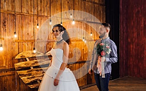 Wedding in the style of rock. Rocker or Biker wedding. Guys with stylish leather jackets. It`s a rock`n`roll baby. Sweet