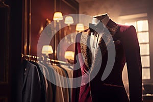 Wedding suit on a mannequin in a luxury boutique