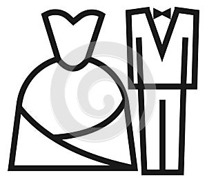 Wedding symbol. Bride and groom clothes line icon