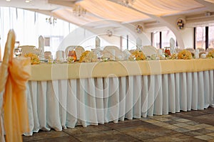 Wedding table in a celebratory bright hall