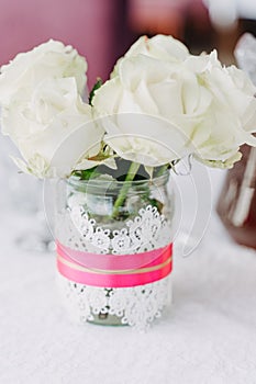 Wedding Table Decor Detail Flower Bouquet Closeup