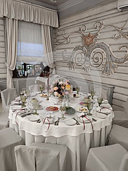 Wedding table with decor in a restaurant