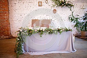 Wedding table decorated with flowers