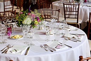 Wedding table decoration series - tables set for beautiful indoor catered luxury wedding event