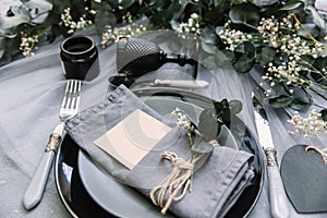 Wedding table decorations. Linen napkin