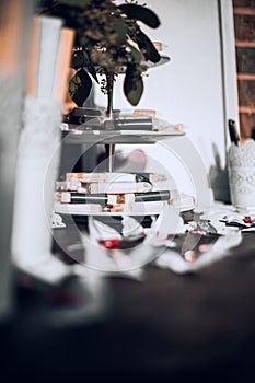 Wedding table with candy and decorations