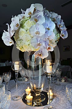 Wedding table with flower bouquet