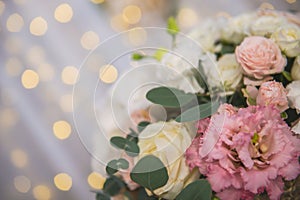 Wedding table with flowers and decorations, wedding centerpiece or event reception in modern style