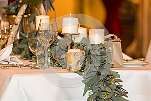 Wedding table set decoration in the restaurant