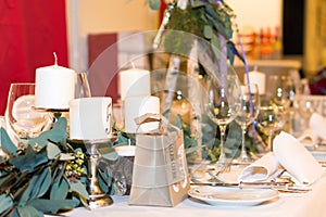 Wedding table set decoration in the restaurant
