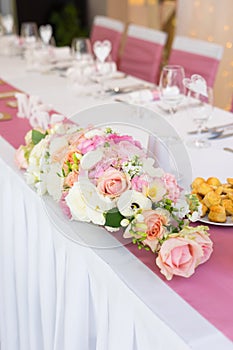 wedding table set with flower decoration