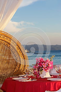 Wedding table set up on tropical beach