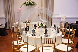 Wedding table setting. Banquet table decoration