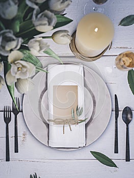 Wedding table setting. Place card mockup.