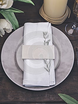 Wedding table setting. Place card mockup.