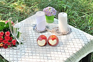 Wedding table setting in rustic style.