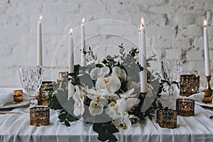 Wedding table setting in rustic style.