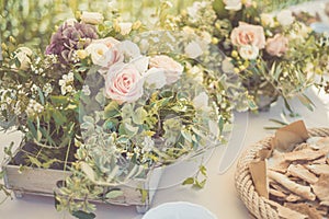 Wedding table setting in rustic style.