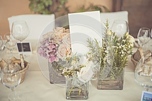 Wedding table setting in rustic style.