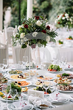 Wedding table setting in rustic style.