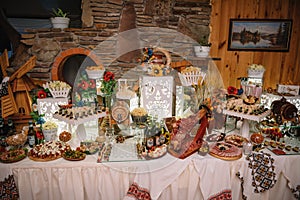 Wedding table setting in rustic style.