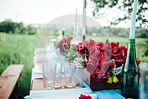 Wedding table setting in rustic style