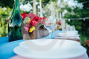 Wedding table setting in rustic style