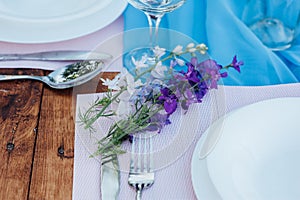 Wedding table setting in rustic style