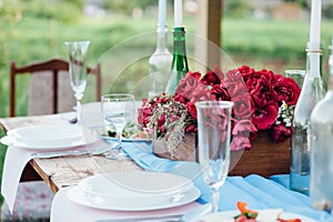 Wedding table setting in rustic style