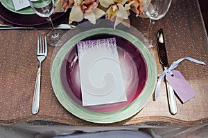 Wedding table setting in rustic style