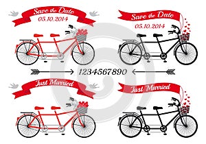 Wedding tandem bicycles, vector set