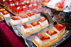 Wedding tasty decorations. Candy bar. Sweet  table