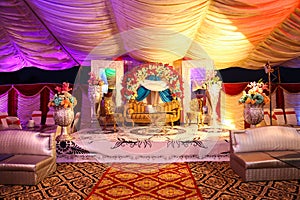 A wedding tent at night