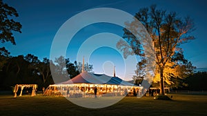 Wedding tent at night purple color