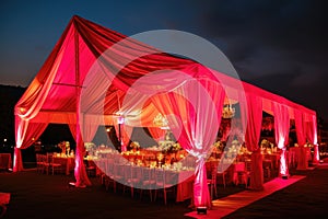 Wedding tent at night red and pink color