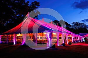 Wedding tent at night red and pink color