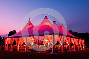 Wedding tent at night red and pink color