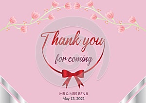 Wedding thank you card. Thank you for coming wedding card.