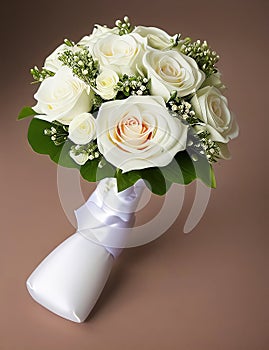 Wedding Theme, Beautiful colorful wedding posy with pink and white roses with green foliage and covered stems