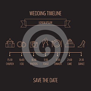 Wedding timeline infographic. Vector illustration, flat style.