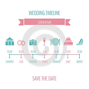 Wedding timeline. Vector illustration, flat style.