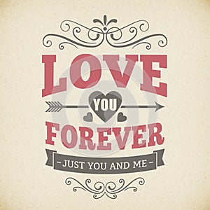 Wedding typography love you forever vintage card background design