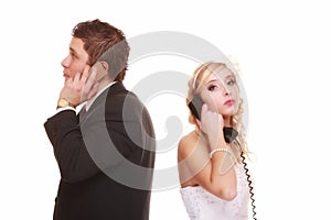 Wedding unhappy couple phone, relationship difficulties