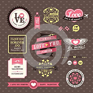 Wedding and Valentines day Elements labels frames